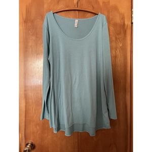 Lularoe Lynnae Solid Light Blue/Green Long Sleeve Shirt Top Plus Size 3XL